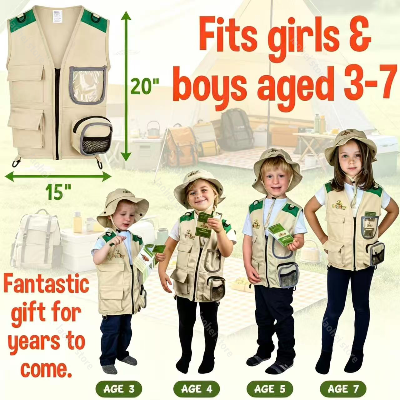 Outdoor Adventure Game - Kids Explorer Vest and Hat Costume