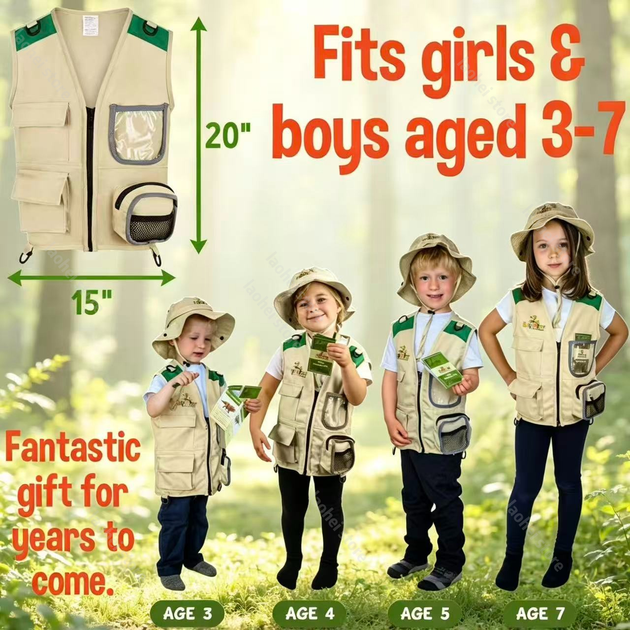 Outdoor Adventure Kit For Boys - Kids Explorer Vest and Hat Costume