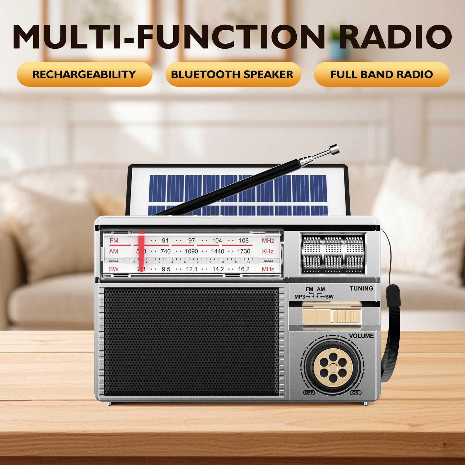 Emergency Radio Solar - Retro All-Band Radio with Wireless Audio