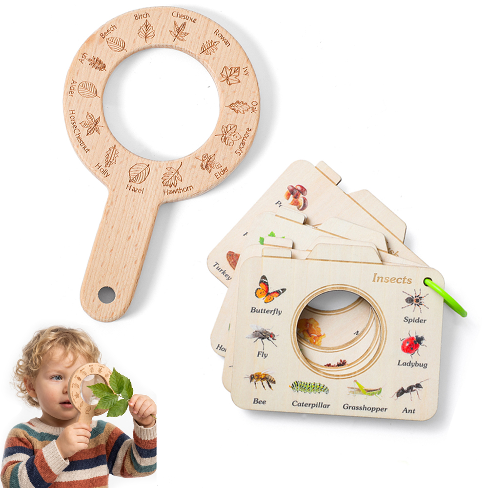 Outdoor Adventure Kit For Kids - Wooden Magnifying Glass and Camera Shape
