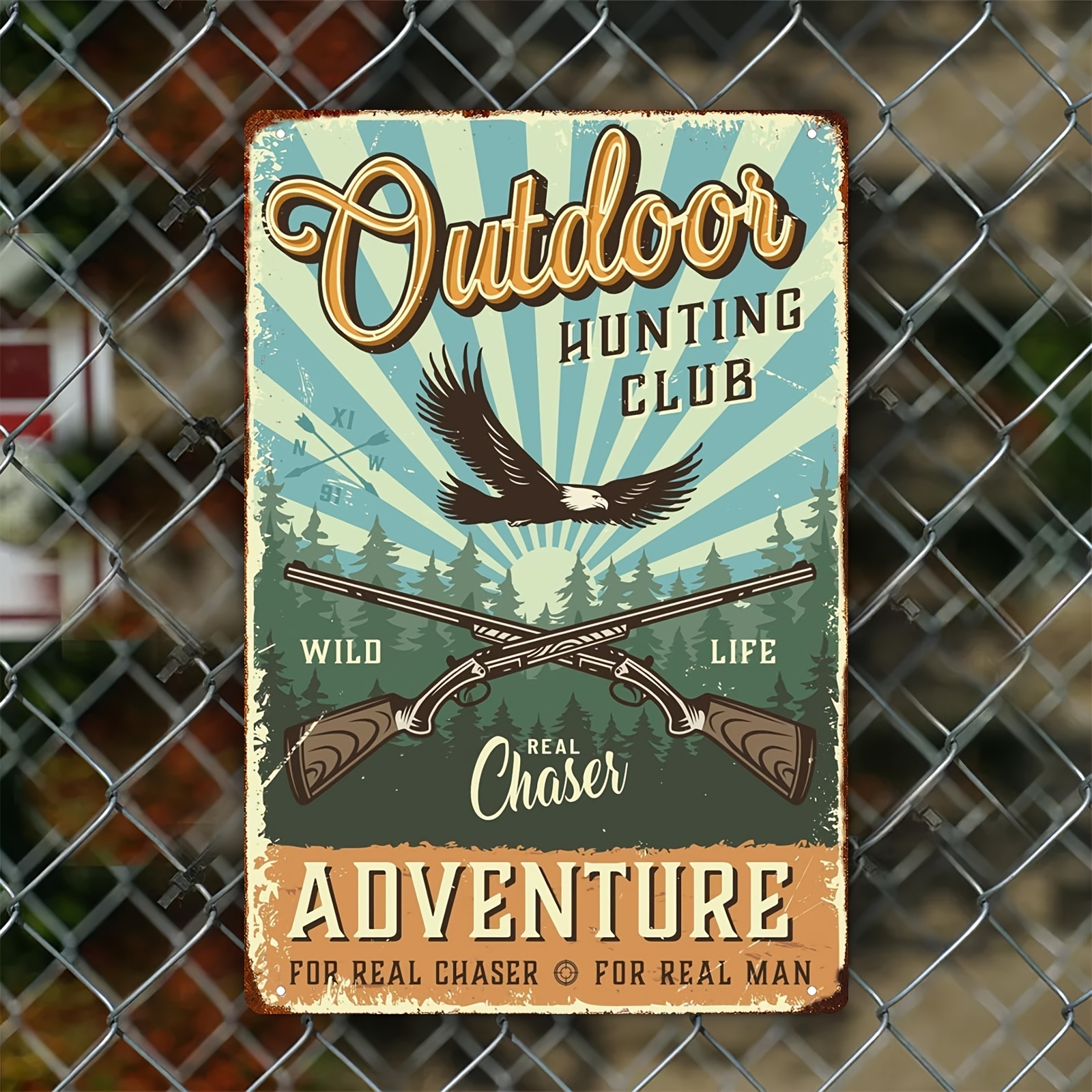 Art Deco Style Iron Tin Sign - - Outdoor Adventure Club のレビューと価格